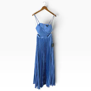 Lulus Got the Glam Blue Pleated Cutout Maxi Dress size Small NWT thumbnail 4