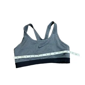 Nike Womens Pro Classic Sports Bra Carbon Heather/Black medium‎ thumbnail 2