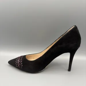 White House | Black Market High Heels Size 8 Black Suede Olivia Whipstitch Purple Braided Pumps Gothic thumbnail 7