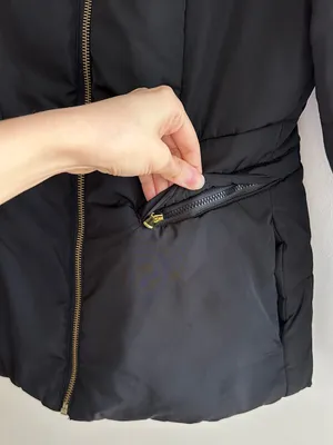 attention Black Fitted Puffer Jacket, Wide Collar, Gold Hardware, Size Small thumbnail 10