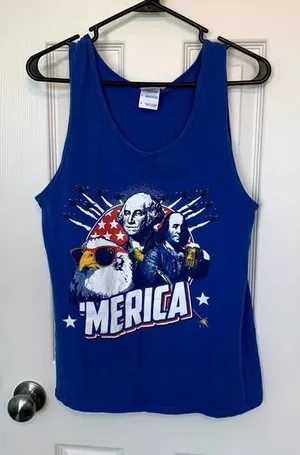 Gildan‎ Womens' Size Small Blue 'Merica Graphic Tank Top thumbnail 1