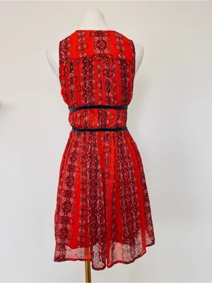 Abercrombie & Fitch Red Paisley Boho Mini Dress with Velvet Trim size medium thumbnail 4