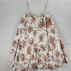 Abercrombie & Fitch Babydoll Cami Top Womens M White Brown Floral Tiered Tunic thumbnail 3