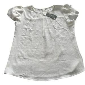 Blooming Jelly Dressy Casual Tops Business Work Blouses Summer Shirts Short Sleeve Crew Ivory M thumbnail 3