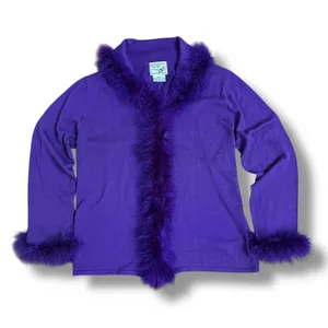 Red Hat Society Purple Feather Trim Cardigan Jacket XL Y2K Vintage‎ Themed Party thumbnail 1