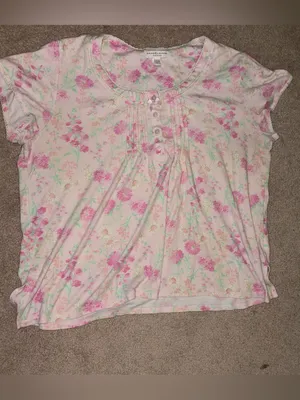 Miss Elaine pink floral pajama SET 2 PC top & pants Womens L thumbnail 7