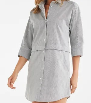 VETTA Capsule Convertible Shirt Dress Blue White Stripe Minimalist M Office NEW thumbnail 1