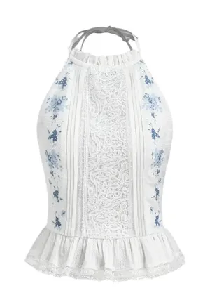 Cider White Floral Lace Halter Top (Size XL) thumbnail 1