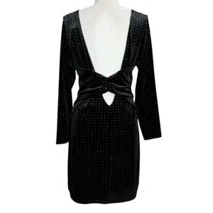 Express Velvet Dress L‎ Long Sleeve Party Cocktail Sparkle Backless Whimsigoth thumbnail 6