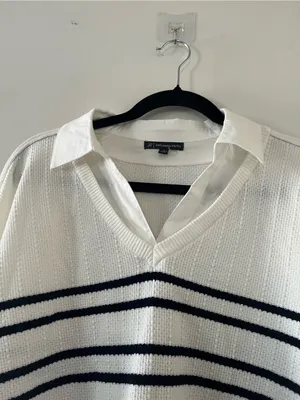 Adrianna Papell Black White Striped Layered Sweater XL Coastal Preppy Business thumbnail 3