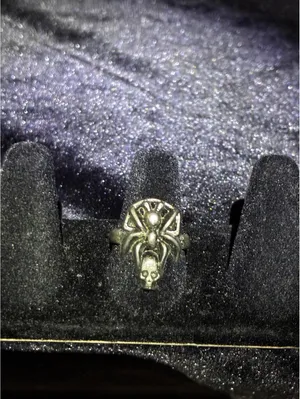 Goth Emo Oxidized Silver Spider Ring with Skull Accent Sz 7 thumbnail 2