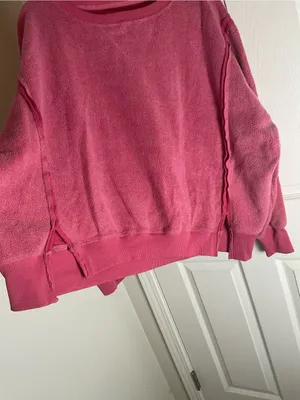 American Eagle Pink Fleece Sweatshirt Seriously Huggable Oversized Crewneck thumbnail 3