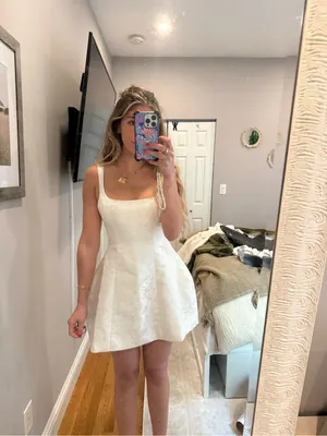Babyboo Orla Mini Dress - Ivory. Square-Neck White Jacquard A-Line Wedding Dress thumbnail 6