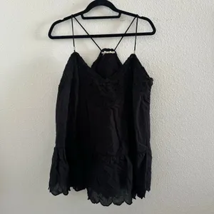 Anthropologie Let Me Be Lace Peplum Embroidered V-Neck Tank Top Black thumbnail 3