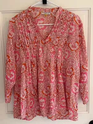 Roberta Roller Rabbit for Piperlime Pink Floral Cotton Tunic Blouse‎ L thumbnail 1