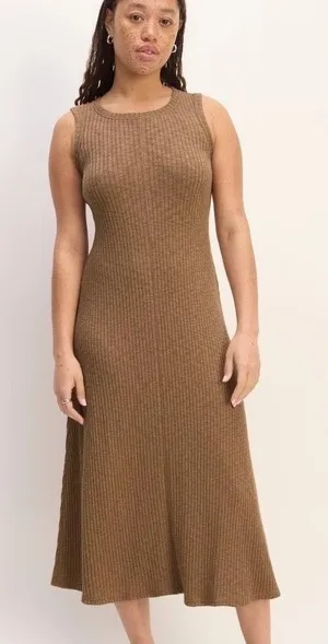 Everlane Dress Womens Medium Sleeveless Organic Cotton Ribbed Knit Stretch Brown thumbnail 1