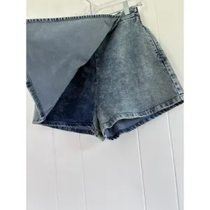Flying Tomato Acid Wash Denim Cargo Skort Blue High Waist Wrap Front New thumbnail 3