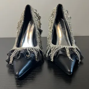 Azalea Wang Trystan Black Rhinestone Fringe Ruffle Pointed Toe Stiletto Pumps 11 thumbnail 3