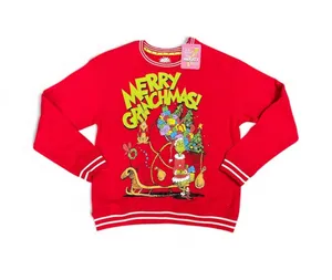 (C306) Dr. Seuss The Grinch Graphic Sweatshirt Red Holiday Christmas Large thumbnail 1
