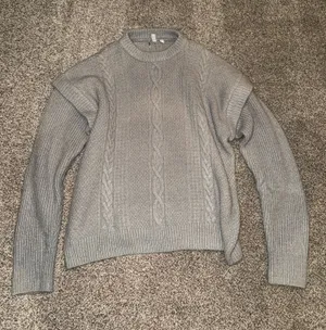 Elan Cable Knit Sweater Size XL Gray Crewneck Layered Look thumbnail 1