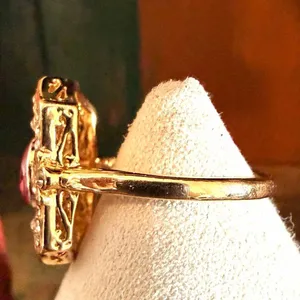 Art Deco Style pink rhinestone Cocktail Ring Gold thumbnail 3