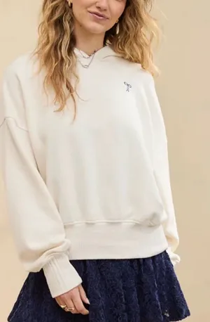 Aerie Cream Coquette Ribbon Bow Cropped Hooded Sweatshirt Size M thumbnail 1
