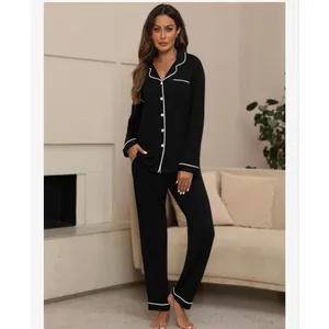 NEW Black Pajama Set Long Sleeve Sleepwear Night Wear S thumbnail 4