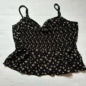 American Eagle XS Black Floral Babydoll Top w/ Adjustable Straps thumbnail 2