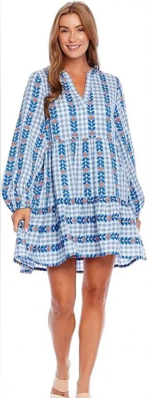 Mud Pie Blue and White Gingham Eliza Yarn Dye Dress thumbnail 1