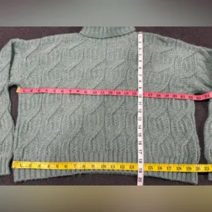 Miami Teal Cable Knit Turtleneck Sweater Size M thumbnail 3