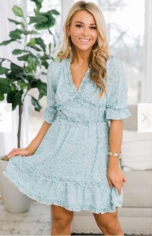 Pink Lily Blue Floral Ruffle Dress thumbnail 1