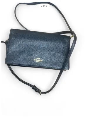 COACH Anna Foldover Black Pebbled Leather Crossbody thumbnail 2