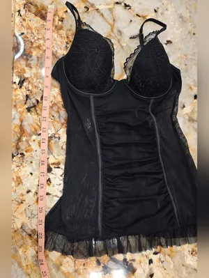 Victoria's Secret Very Sexy Babydoll Mesh Lingerie Chemise Black L thumbnail 8