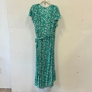 Zesica Green Floral Wrap Dress High Low Ruffle Short Sleeve Rayon Size‎ Large thumbnail 2