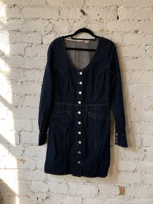 Levi's Monroe Denim Button Front V-Neck Short Sleeve Mini Dress Sz-large thumbnail 2