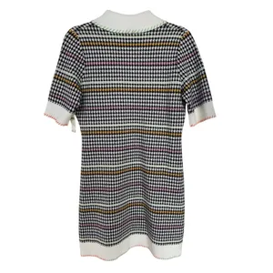 Maeve Colorful Houndstooth Button Front Knit Sweater Shift Mini Dress Medium NWT thumbnail 3