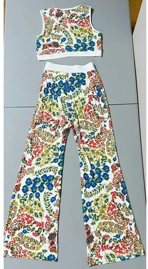 Cider White Floral Crop Top and Pants Matching Set 🌷 thumbnail 4