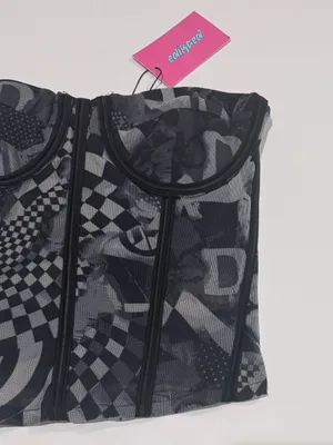 Y2K Mall Goth Checkerboard Mesh Corset Top Edikted NWT XS thumbnail 5