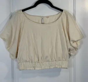 Free People Tovah Cream Textured Crop Top with Open Back thumbnail 1