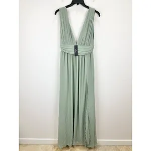 Lulus Heavenly Hues Sage Brush Maxi Dress Chiffon Bridesmaid Formal Medium NWT thumbnail 6