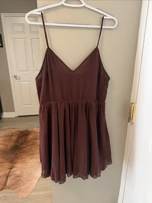 Commense Brown Triple-Layer Babydoll Boho Mini Dress Size Large NWOT thumbnail 3
