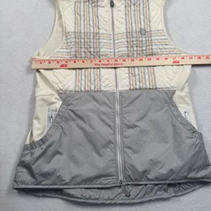 Peter Millar Lizzie Hybrid Vest Womens Large Cream Gray Plaid Quilted Full Zip thumbnail 3