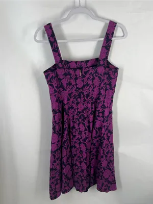 Tory Burch Jodie Floral Linen Cotton Fit & Flare Dress Purple Navy Size 6 thumbnail 4