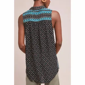 Anthropologie Akemi + Kin Ira Black Printed Motif Sleeveless Tunic Medium thumbnail 2
