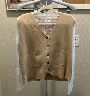 Tan sweater vest button down NWOT cute with a lace tee sold separately thumbnail 1