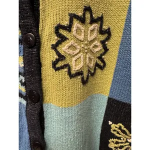 Vintage Christopher‎ & Banks Hand Embroidered Knit Cardigan Women's S Blues Snow thumbnail 8