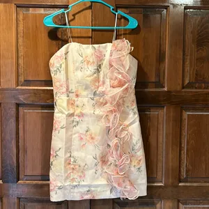 NWT Klesis Floral Tube Dress‎ L Large Strapless Statement Ruffle Mini Wedding thumbnail 4