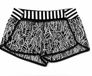 Lululemon Speed Shorts black & white palm leaf w stripe waist 10 thumbnail 1
