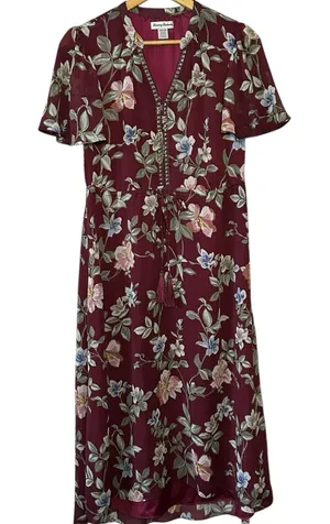 TOMMY BAHAMA Women's Painted Petal Midi‎ Floral Dress Metallic Embellished XS thumbnail 1