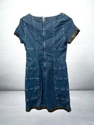 7 For All Mankind Denim Mini Dress Leather Trim Rhinestone Embellished Size XS thumbnail 2
